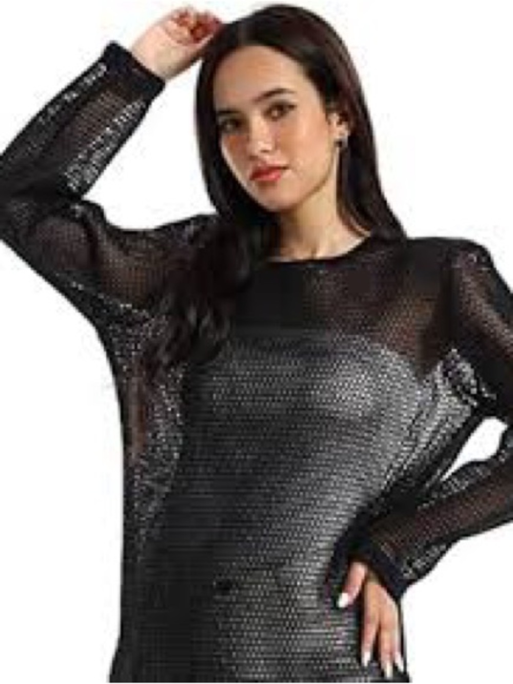 Black Fishnet Sheer Knit Long-Sleeve Top By Rock & Republic Size S